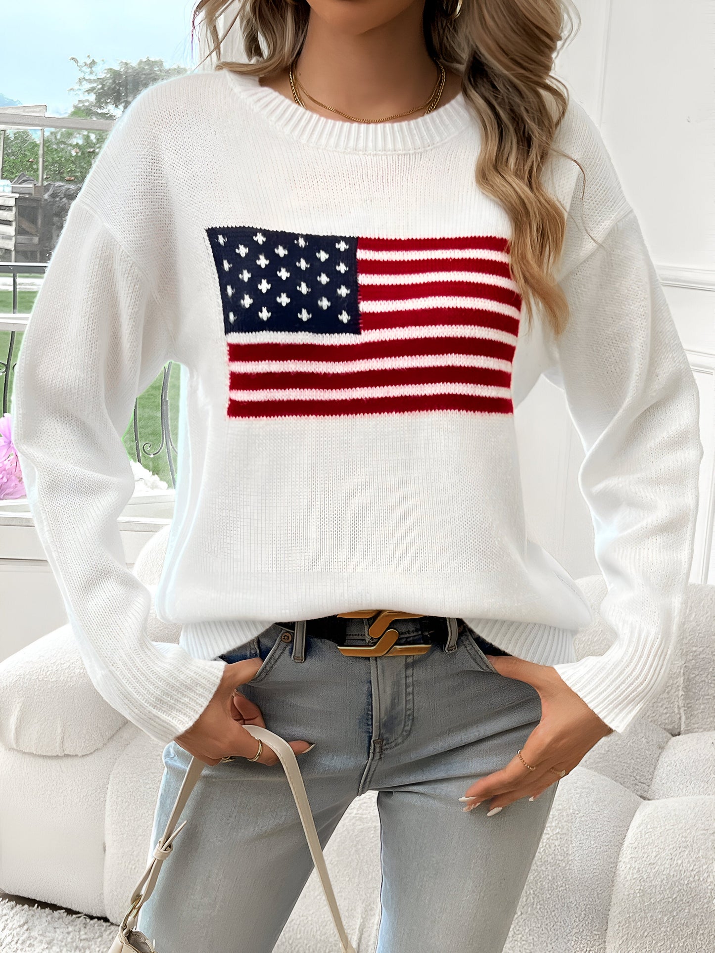 Livia – pullover mit rundhalsausschnitt und amerikanischer flagge