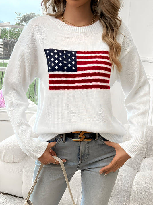Livia – pullover mit rundhalsausschnitt und amerikanischer flagge