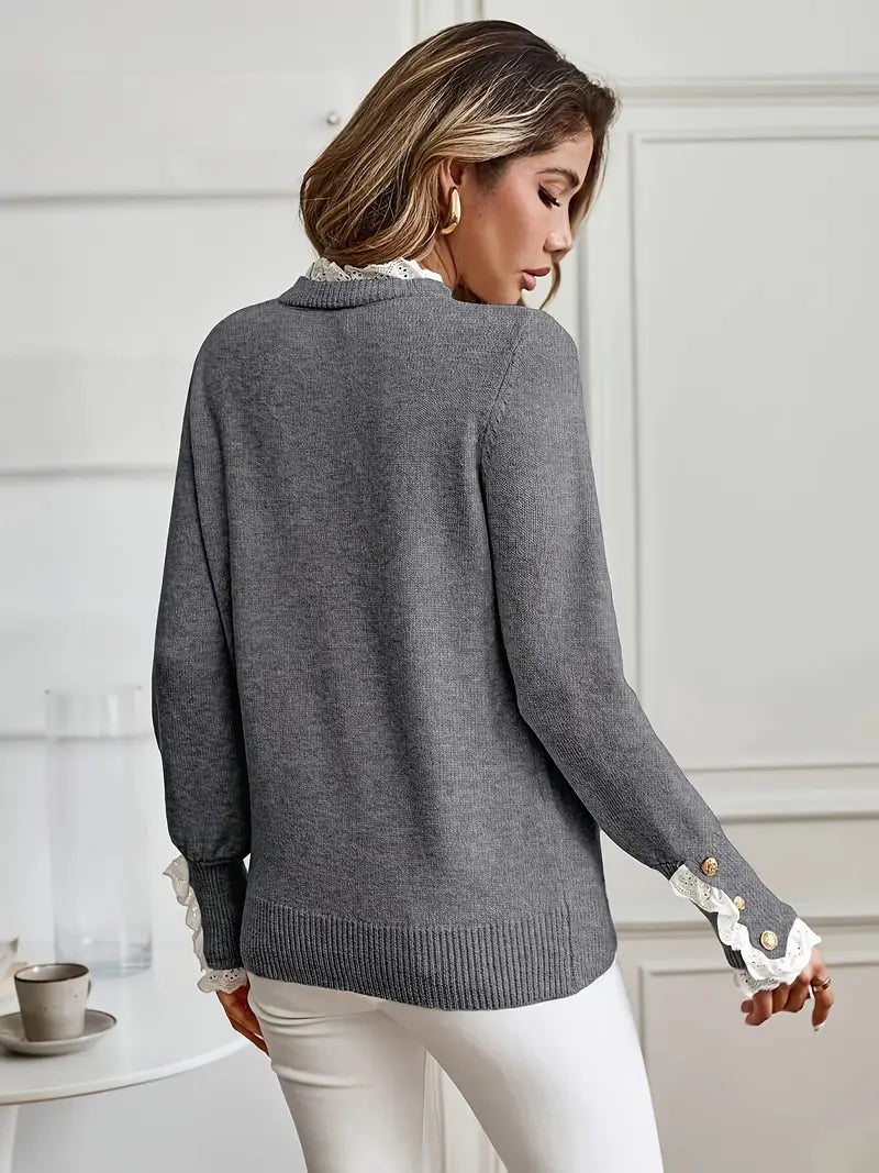 Vandy – pullover mit rundhalsausschnitt und spitzenrüschen
