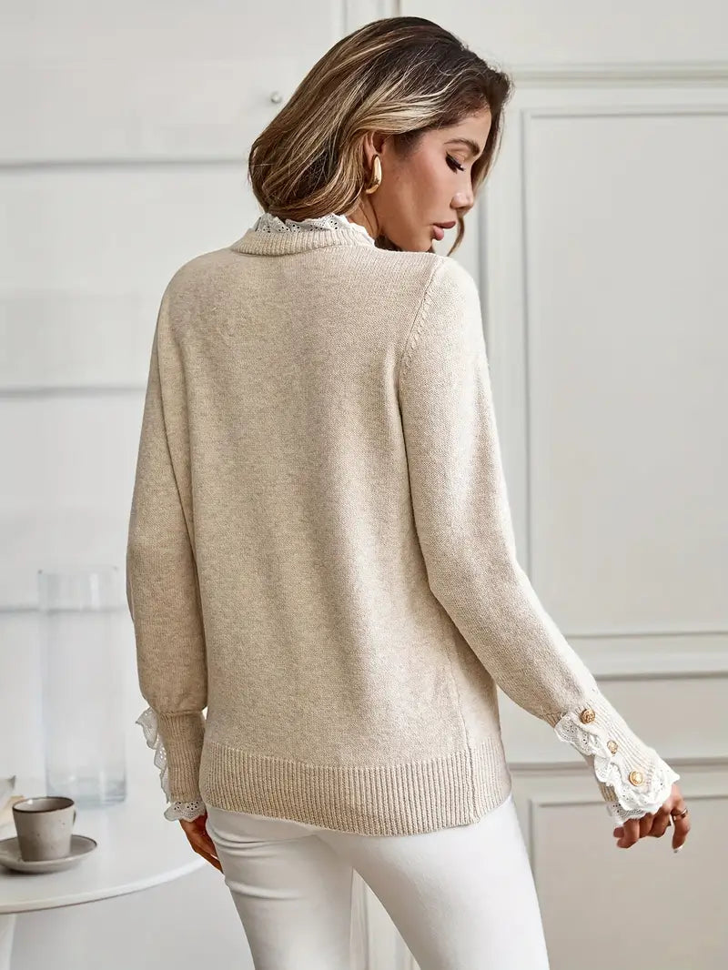 Vandy – pullover mit rundhalsausschnitt und spitzenrüschen
