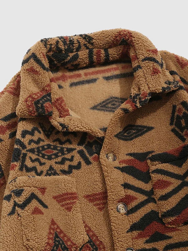 Alec - retro-fleecejacke mit aufschlägen im ethno-Stil