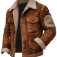 Rustikale lederjacke mit sherpa-futter für herren