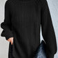 Nicole – schwarzer, grob gerippter rollkragen-langarmpullover für den frühling