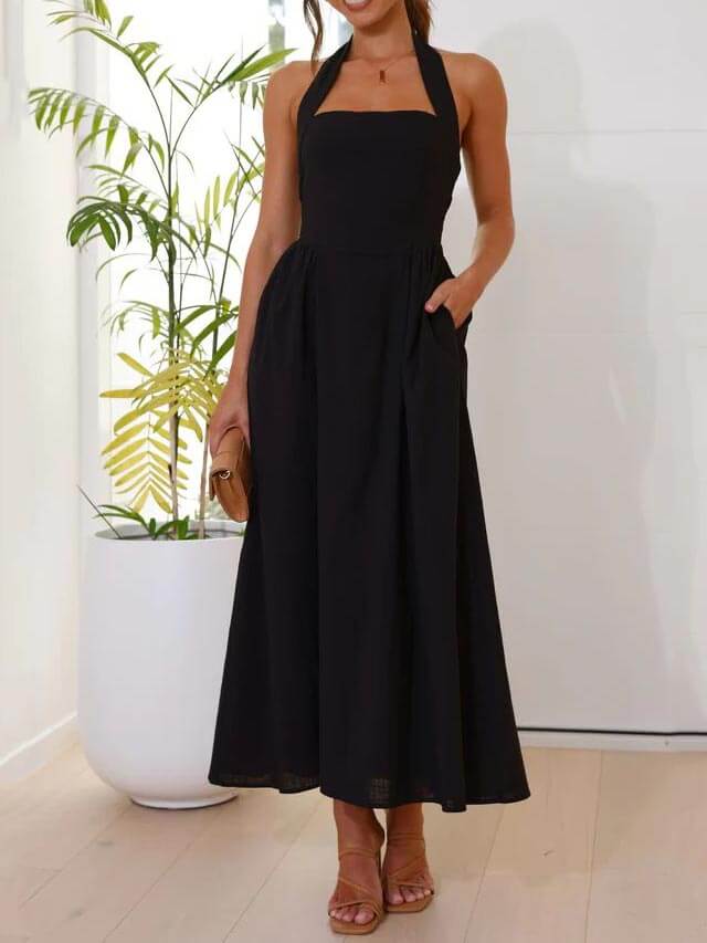 Schwarzes maxikleid halter - Clara