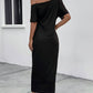Sophia – kleid mit schräger schulterpartie und schmetterlingsprint