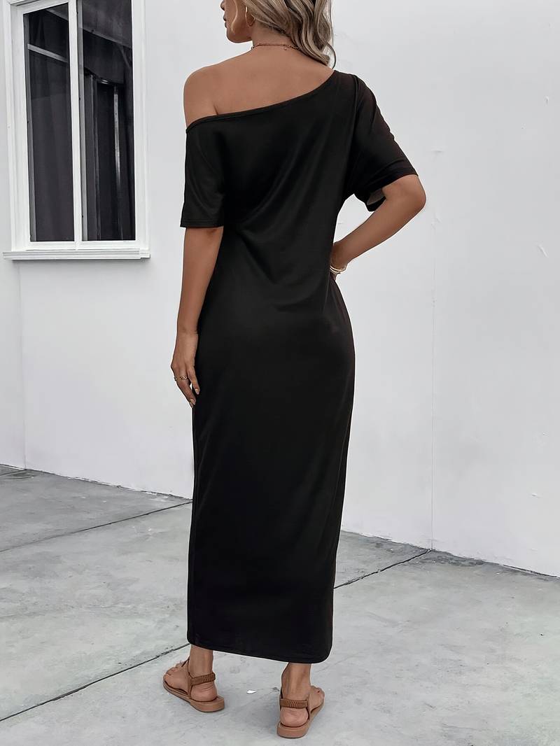 Sophia – kleid mit schräger schulterpartie und schmetterlingsprint