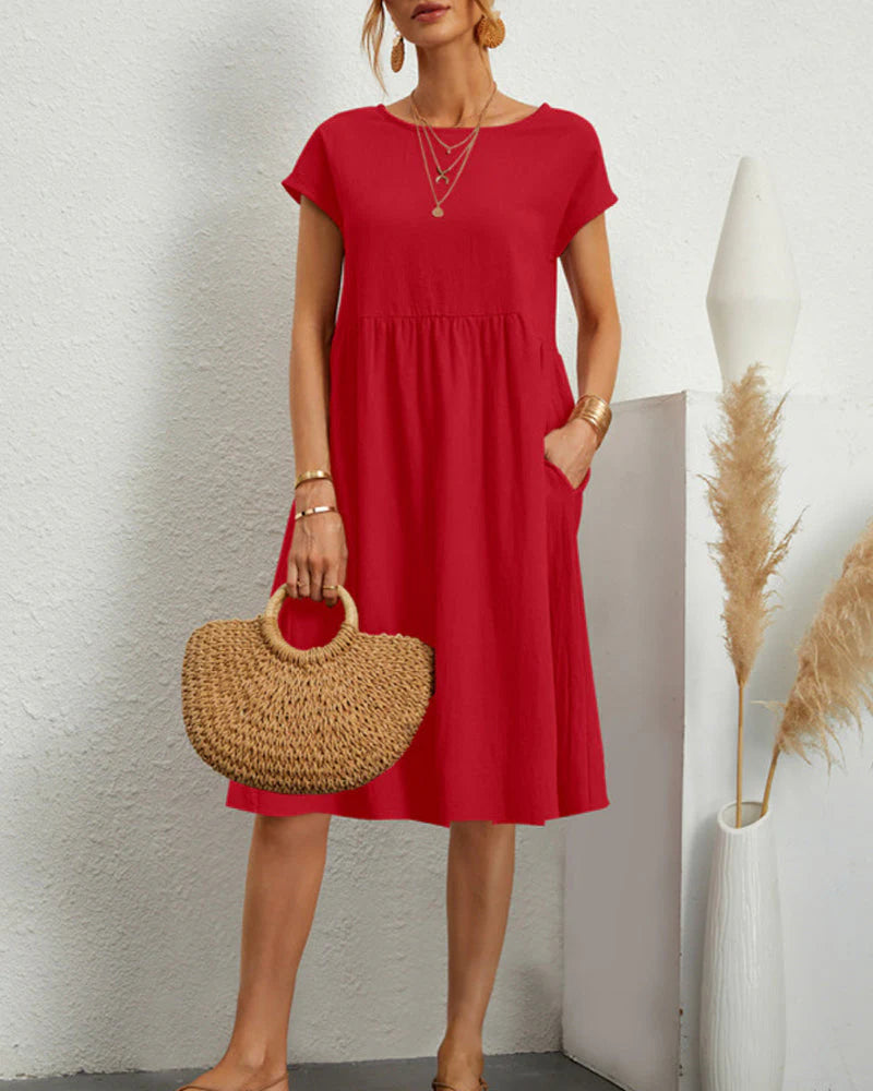 Bequemes midikleid mit rundhalsausschnitt und taschen