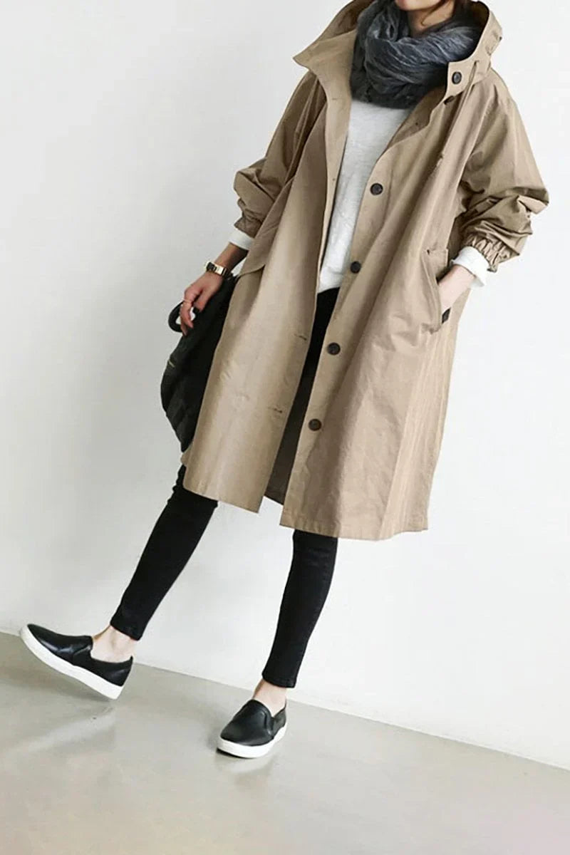 Amaya - wasserdichter trenchcoat mit kapuze für damen