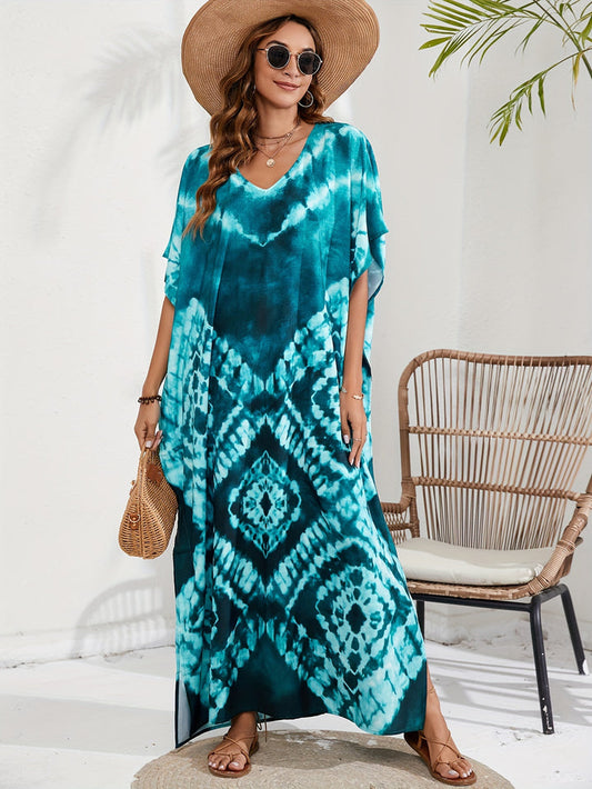 Türkises maxi-kaftankleid - Lea