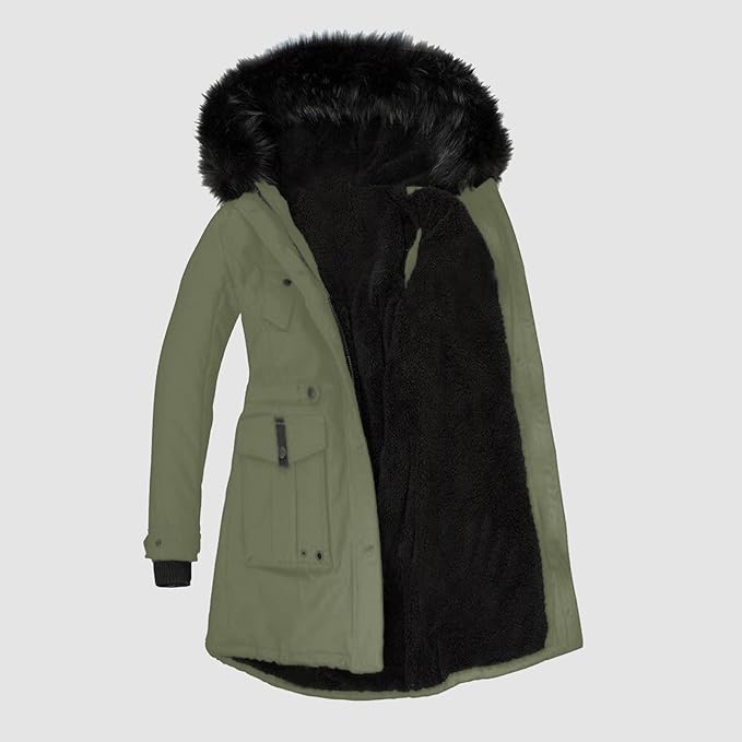 Stylisch – parka für damen mit schwarzem kunstfell