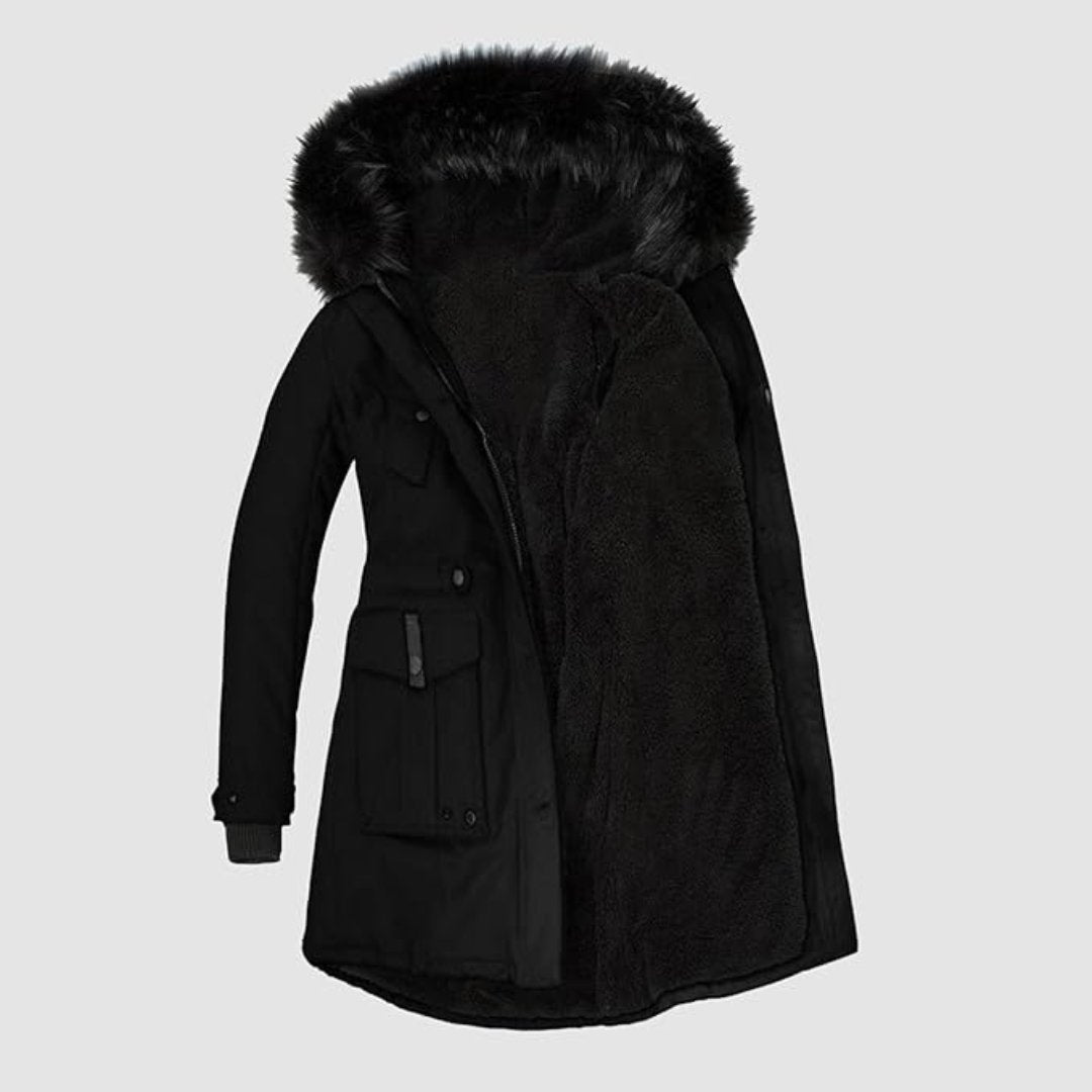 Stylisch – parka für damen mit schwarzem kunstfell