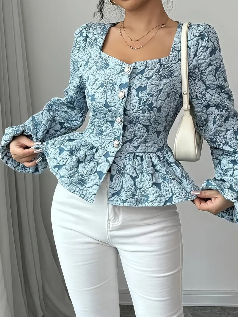 Stella - elegante bluse mit blumenmuster und puffärmeln