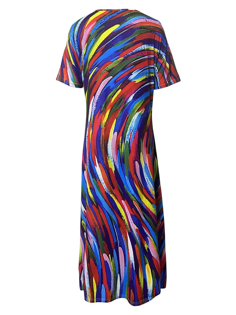 Penelope – schlitzkleid mit allover-print und v-ausschnitt