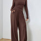 Mia – solides, lässiges set aus langarmshirt und hose mit weitem bein