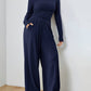 Mia – solides, lässiges set aus langarmshirt und hose mit weitem bein