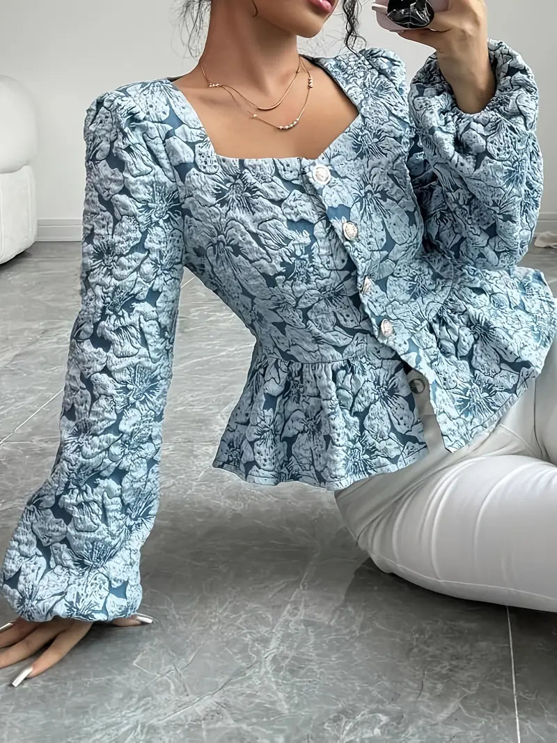 Stella - elegante bluse mit blumenmuster und puffärmeln