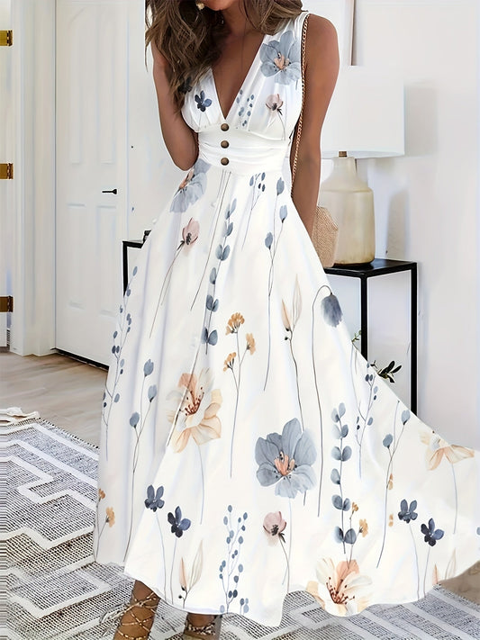 Weißes maxikleid mit blumenmuster - Emilia