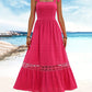 Rotes maxikleid mit spitzendetail und schleifen - Emily