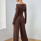 Mia – solides, lässiges set aus langarmshirt und hose mit weitem bein