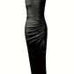 Sophia – gerafftes trägerkleid mit schlitz und seitlichem kordelzug