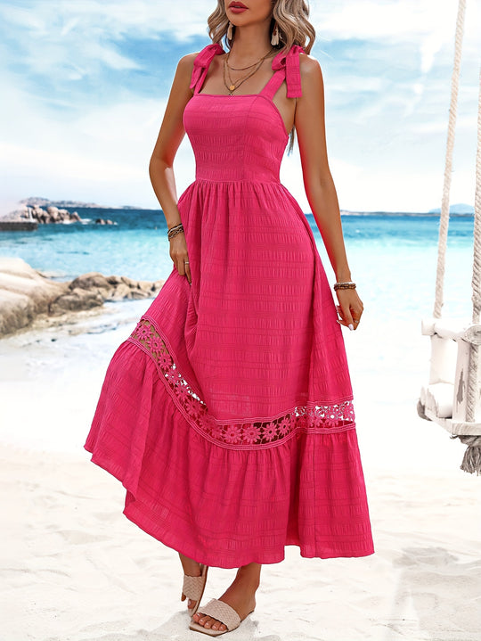 Rotes maxikleid mit spitzendetail und schleifen - Emily