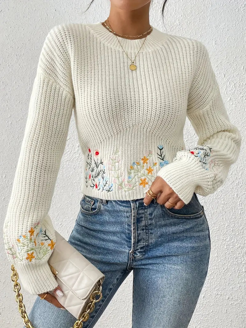 Leyla - strickpullover mit blumenstickerei