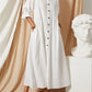 Leinen-maxikleid mit knopfleiste und abllonärmeln