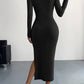 Ivy – einfarbiges, geripptes langarmkleid mit rundhalsausschnitt