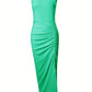 Sophia – gerafftes trägerkleid mit schlitz und seitlichem kordelzug