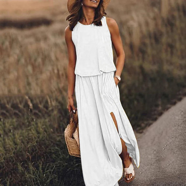 Weißes Maxi Kleid ohne Ärmel für Damen