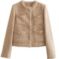 Beige Fransenjacke mit Knöpfen für Damen