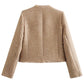 Beige Fransenjacke mit Knöpfen für Damen