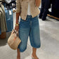 Beige Fransenjacke mit Knöpfen für Damen