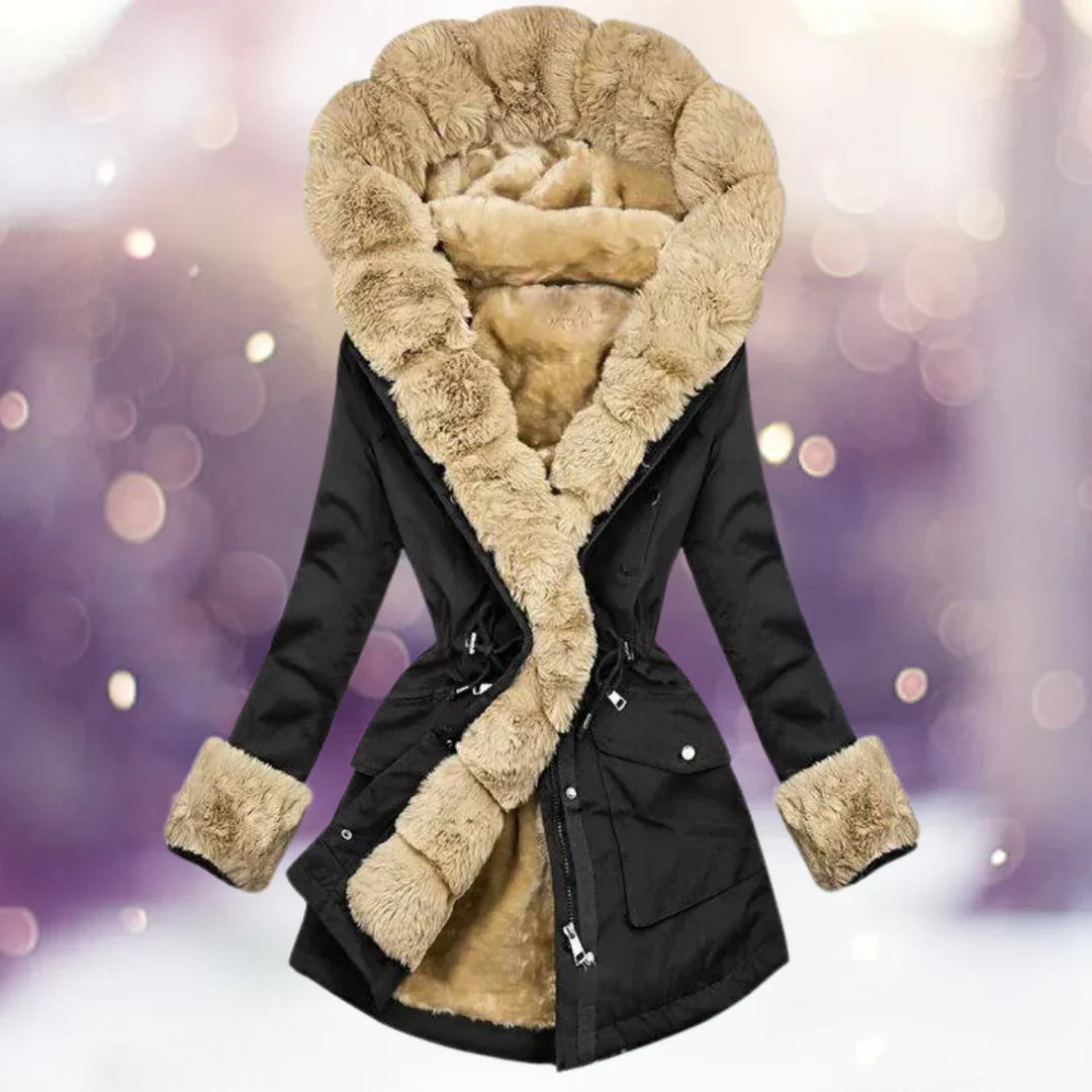 Warmer wintermantel mit fellfutter für damen
