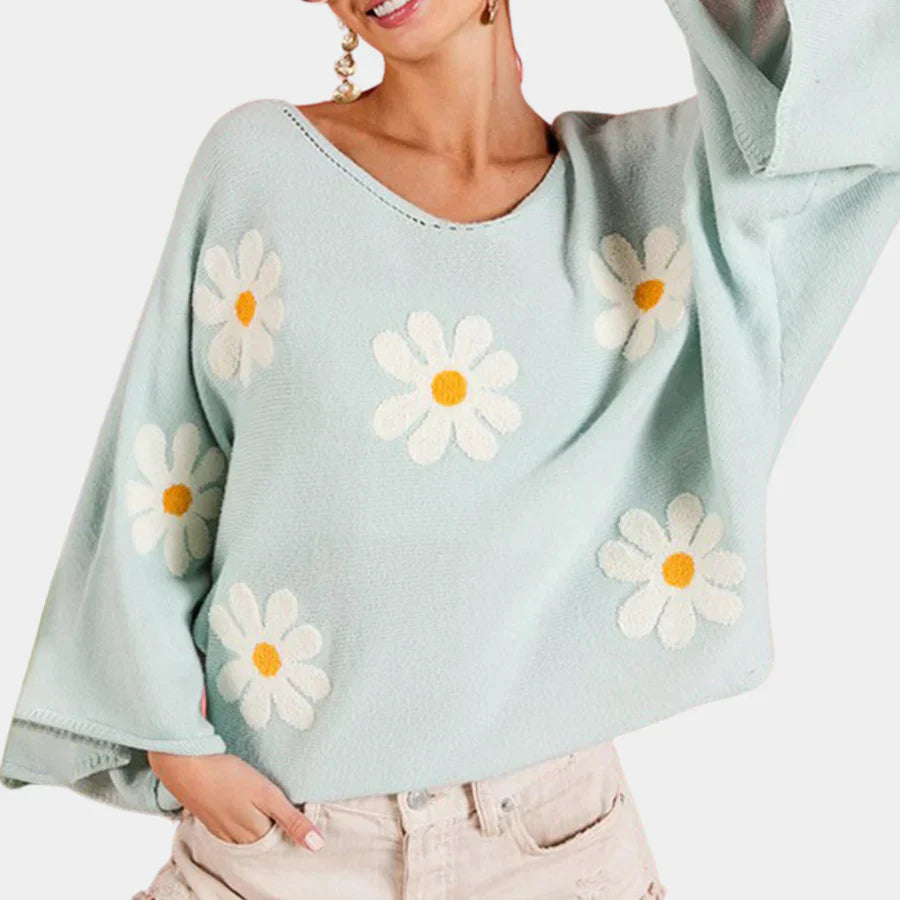 Mia – bezaubernder pullover mit blumenstickerei für damen
