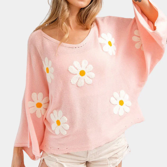 Mia – bezaubernder pullover mit blumenstickerei für damen