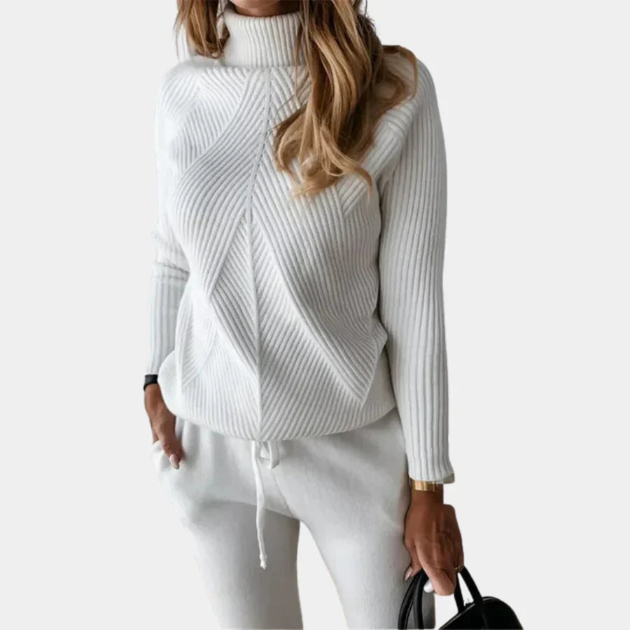 Schickes zweiteiliges gestricktes damen-outfit