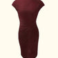 Rot einfarbige Midikleid für Damen mit Rundhalsausschnitt