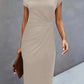 Beige einfarbige Midikleid für Damen mit Rundhalsausschnitt