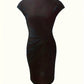 Schwarze einfarbige Midikleid für Damen mit Rundhalsausschnitt