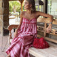 Baruni | kleid im boho-stil mit korsett, verziert mit netzstoff und blumenmuster