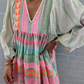 Spitze Langes Sommerkleid mit den Farben Blau, Rosa und Grau