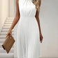 Weiß elegante ärmellose Kleid mit Rundhalsausschnitt