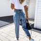 Hochtaillierte Jeans | Lose Passform | Knöchellänge | Mom Jeans | Frauen Jeans-Leyna Moda
