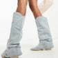 Kniehohe denim-fashion-stiefel für damen