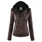 Braune Lederjacke mit Kapuze für Damen