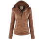 Braune Lederjacke mit Kapuze für Damen