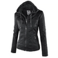 Schwarze Lederjacke mit Kapuze für Damen