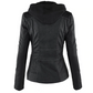 Schwarze Lederjacke mit Kapuze für Damen