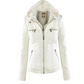 Weiß Lederjacke mit Kapuze für Damen